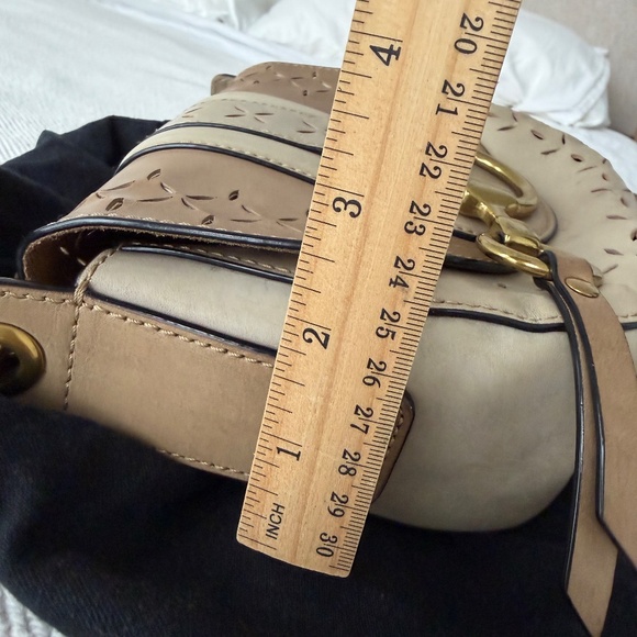 Frye Ilana Taupe Perforated Leather Saddle Crossbody Bag Purse in Cement - Picture 16 of 16